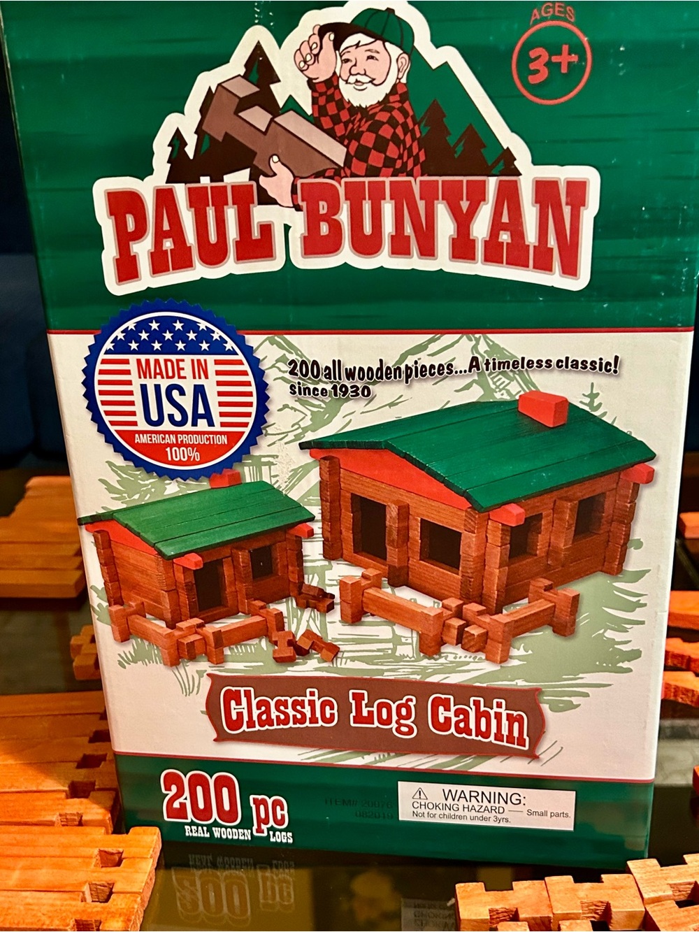 Classic Log Cabin Wooden Building Set - Green & Brown